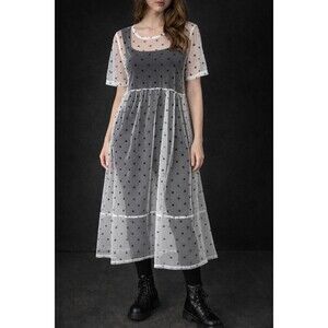 vada winter Sheer Polkadot Babydoll Maxi Dress Size Small Coquette Layered